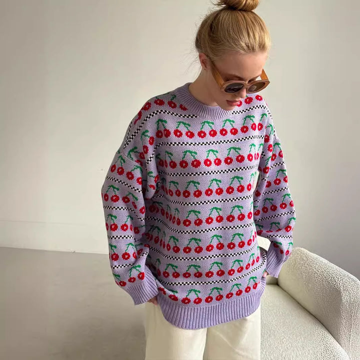 Ladies Sweater with Fruity Design Patterns Lune London
