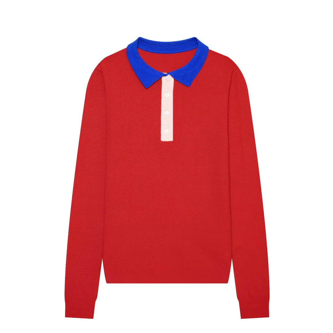 Women’s fine knit polo shirt with contrast collar and concealed button placket Amarae