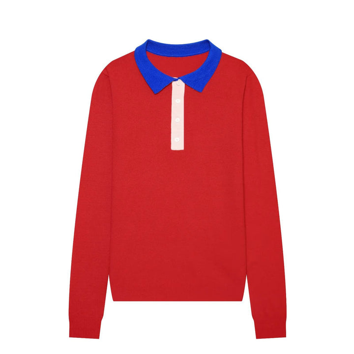 Women’s fine knit polo shirt with contrast collar and concealed button placket Amarae