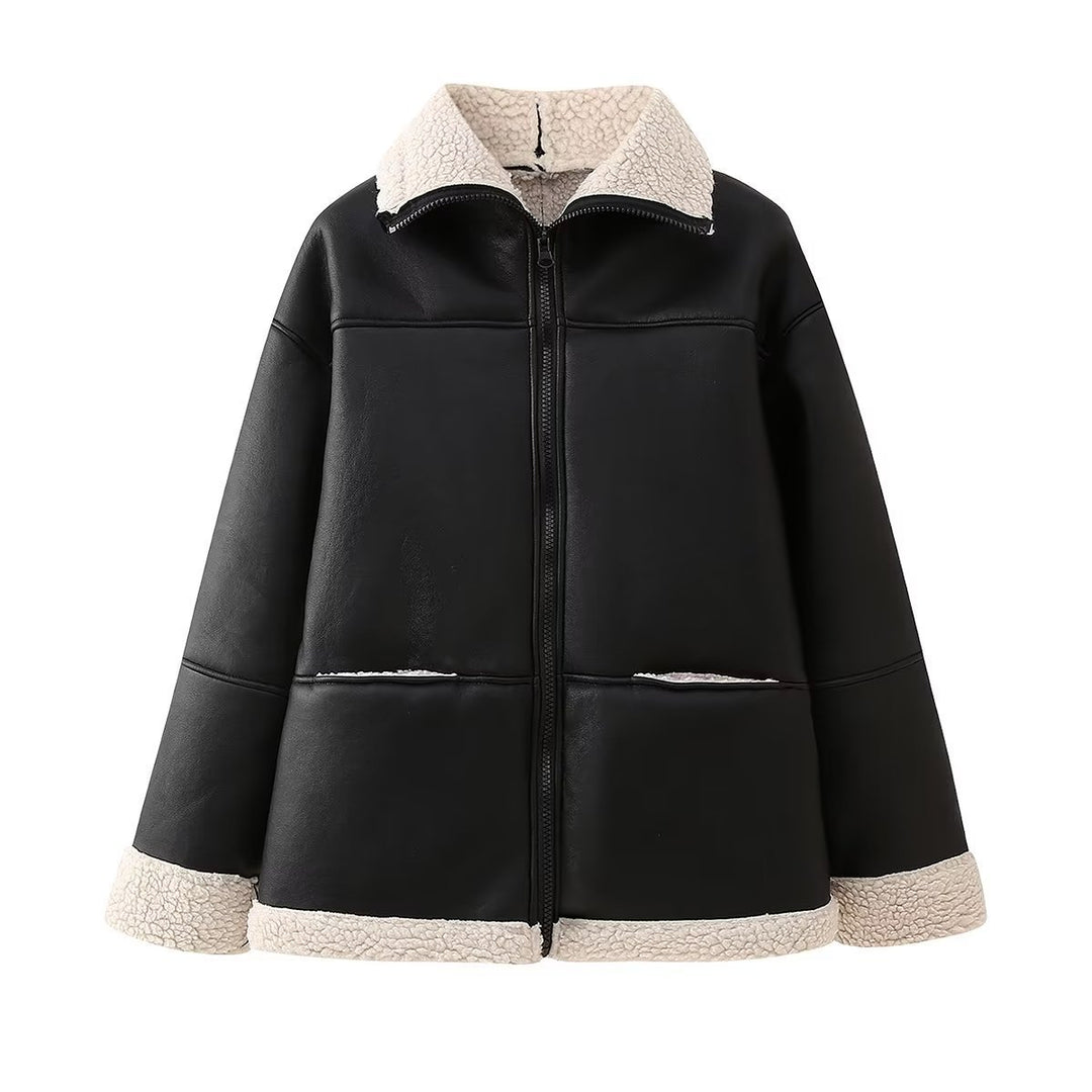 Women’s faux leather jacket with soft lining and high collar Lune London