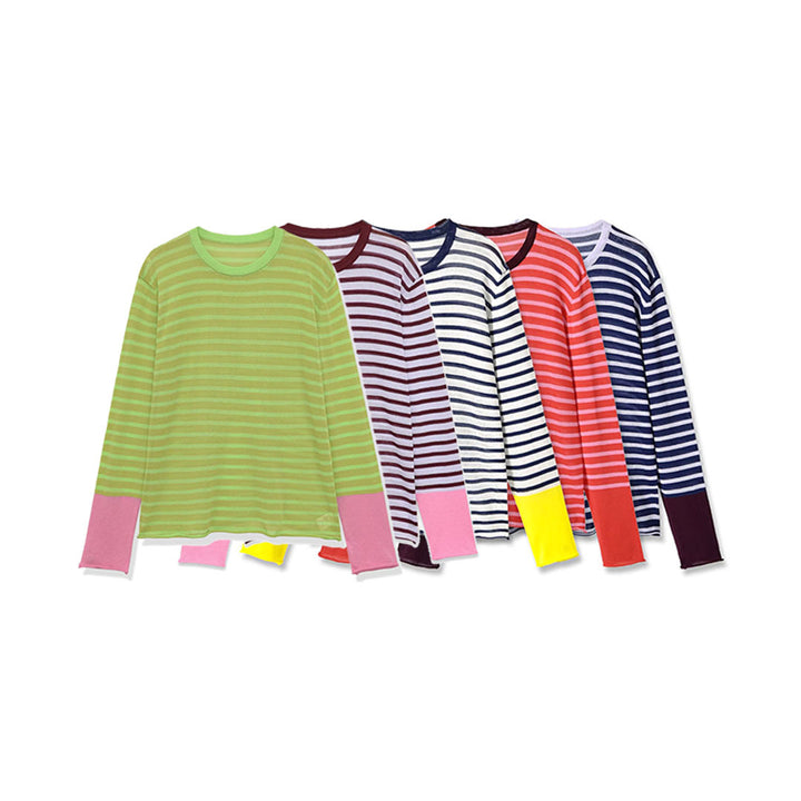 Women’s fine knit long sleeve with maritime stripes and contrasting sleeves Amarae