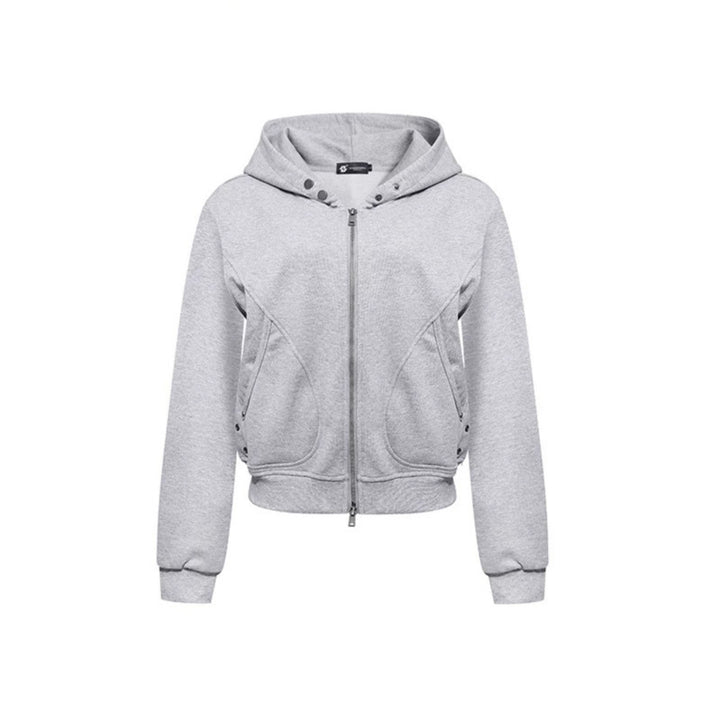 Women's Short Fitted Hoodie Sweat Jacket with Two-Way Zipper and Pockets Amarae