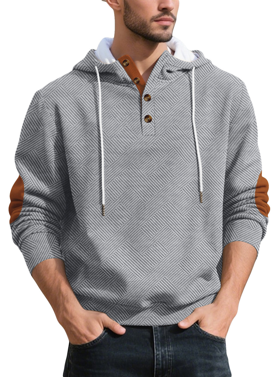 Trendy hooded sweater for men in textured material with chic and stylish accents