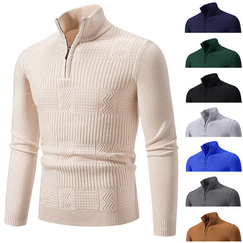 Knitted sweater for men with high collar and zipper Amarae