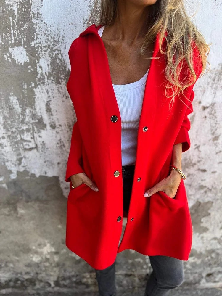 Women's Hoodie Coat with Snap Buttons and Oversized Silhouette Amarae