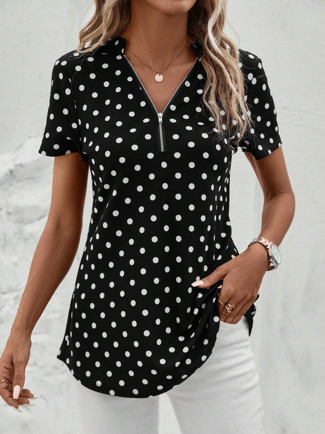 Ladies Polka Dot Zip-Up Top Lune London