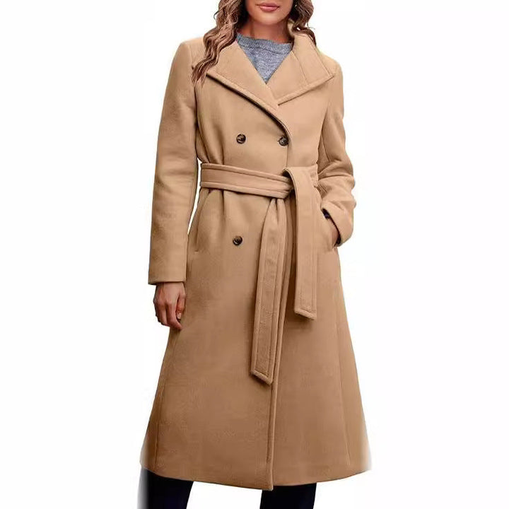 Ladies Elegant Double-Breasted Coat with Belt Detail Lune London