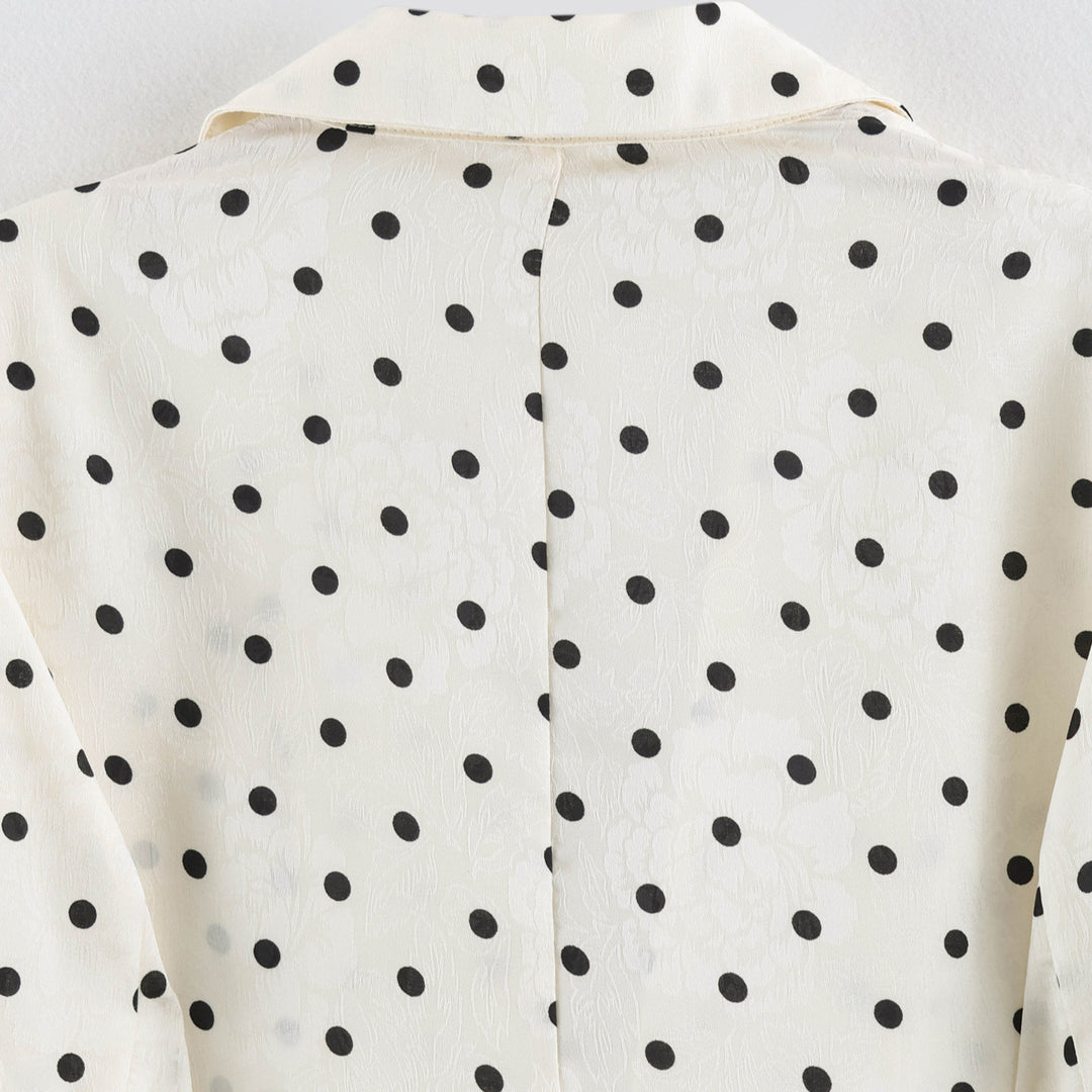 Ladies Light Polka Dot Blazer with Lapels, Drawstring Waist and Flap Pockets Amarae