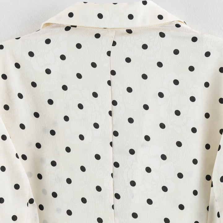 Ladies Light Polka Dot Blazer with Lapels, Drawstring Waist and Flap Pockets Amarae