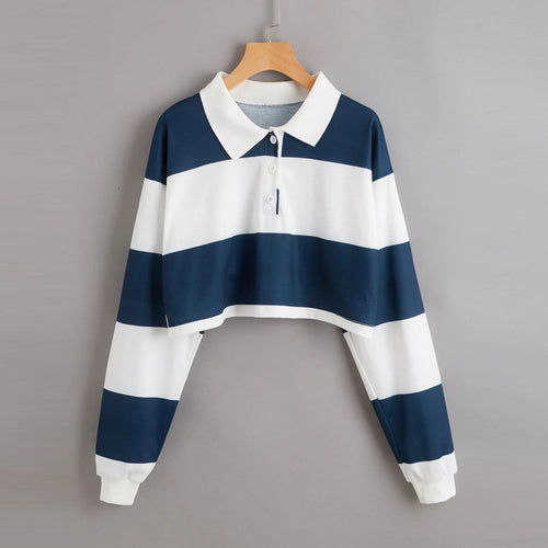Women's Short Sleeve Polo Sweater with Colorful Stripes Chic & Stil