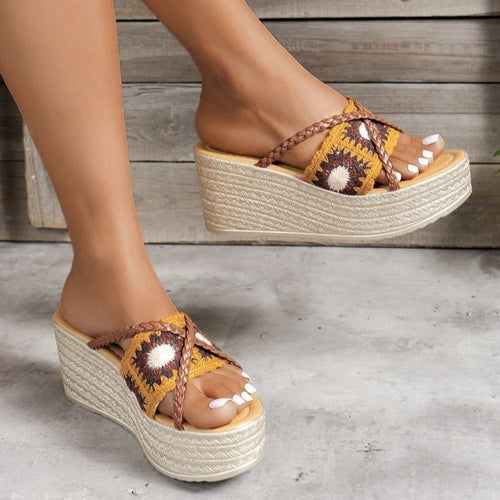 Trendy wedge sandals for ladies with a braided strap and a comfortable footbed Amarae