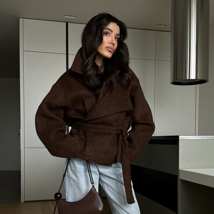 Oversized wool coat for women with tie belt and casual cut Lune London