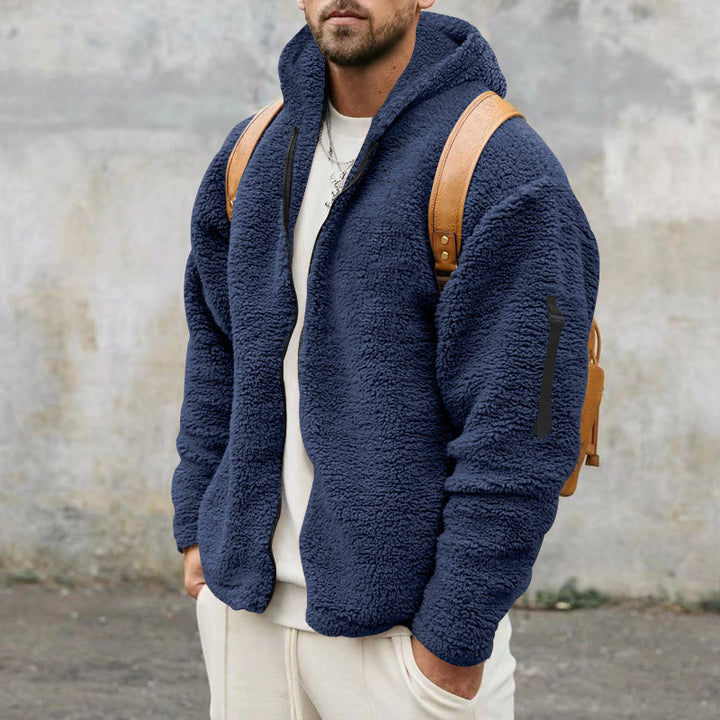 Men's winter fleece jacket with practical hood and soft premium material Lune London