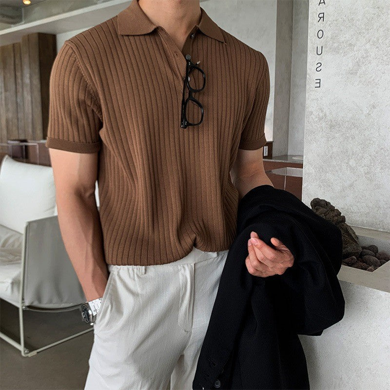 Cotton polo shirt for men with textured ribbed design and elegant collar Lune London