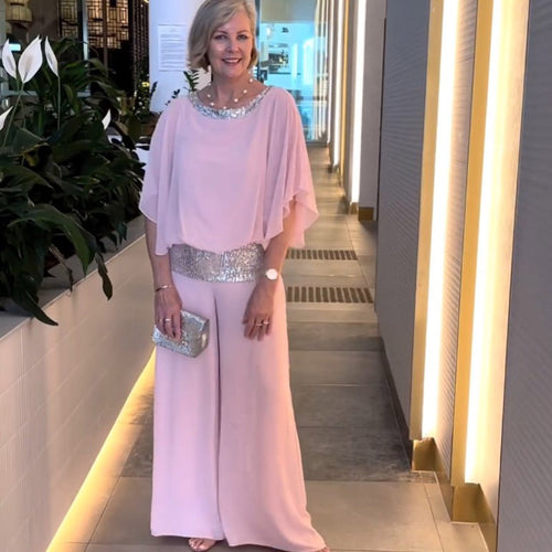 Ladies elegant and airy jumpsuit with sparkling belt Amarae