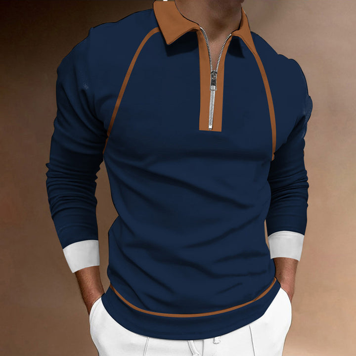 Long sleeve polo shirt for men with modern zip closure and sporty accents Lune London