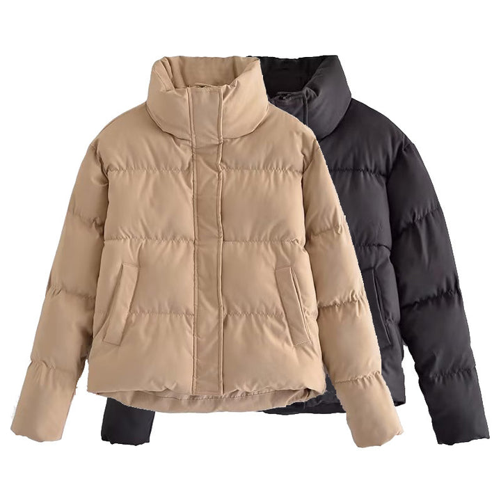 Ladies quilted winter coat with high collar and side pockets Lune London