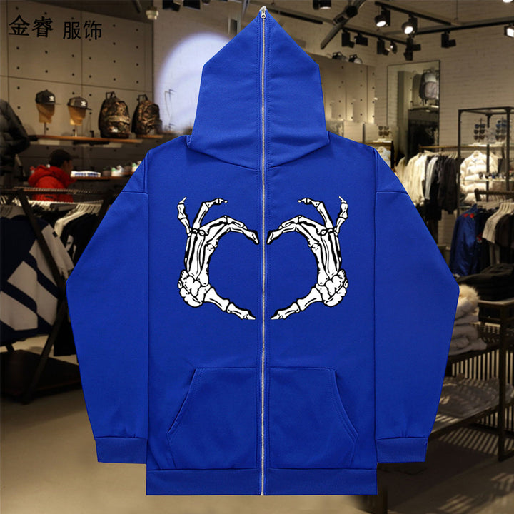 Hooded jacket for ladies with striking skeleton pattern Lune London