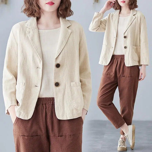 Blazer en lin décontracté pour femmes avec des boutons contrastés élégants Chic & Stil