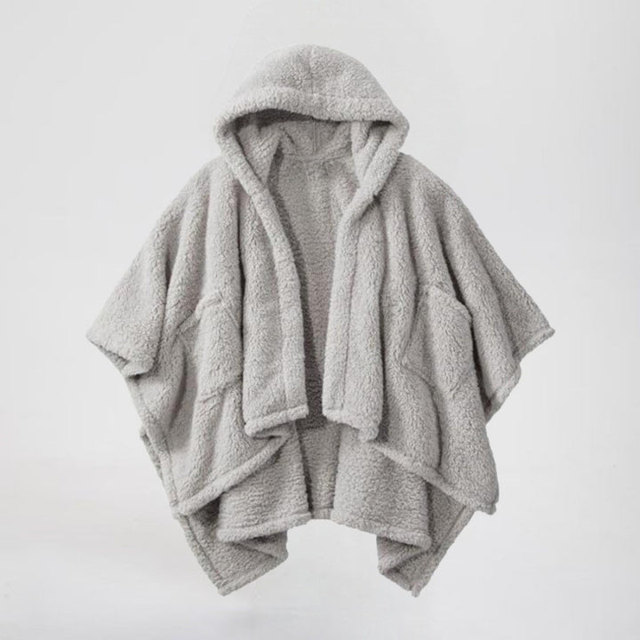 Women's Hooded Poncho made of Teddy Fleece with Applied Pockets Amarae