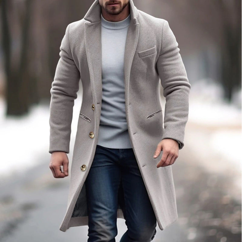 Men's knee-length classic coat with padded lining and elegant button placket Amarae