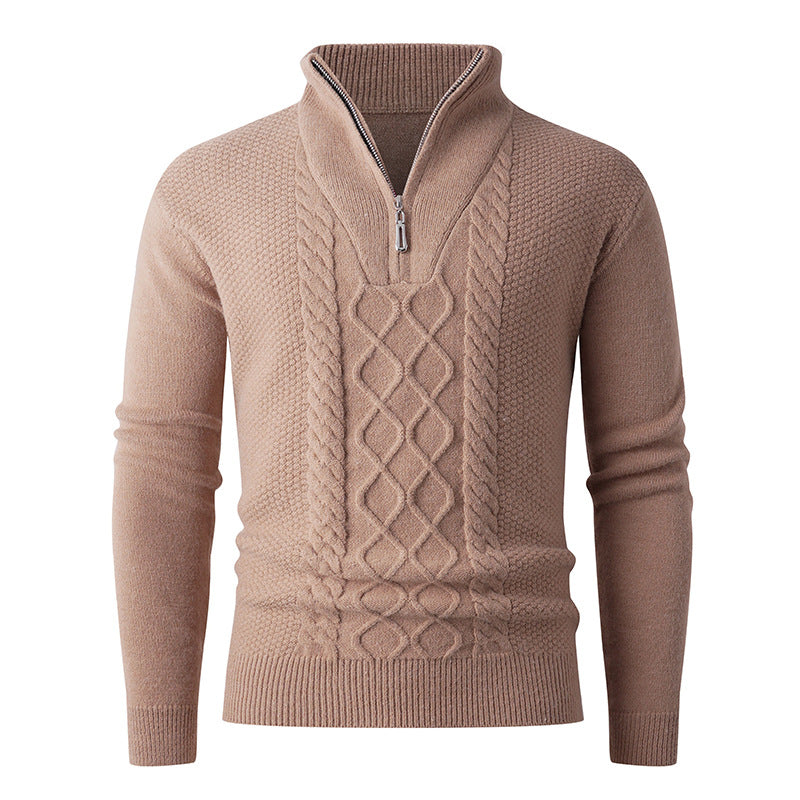 Thick knit pullover for men with a modern high collar and functional zipper Lune London