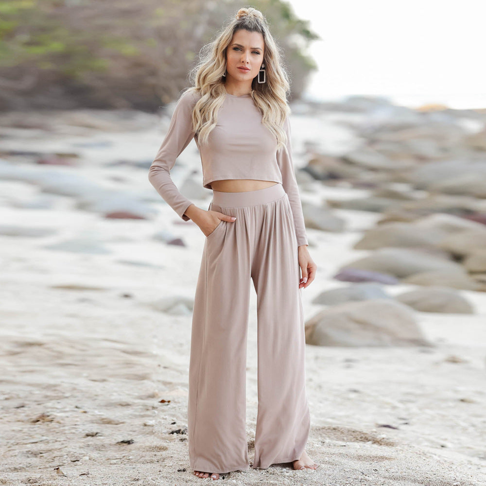Women's Casual Wide Leg Jumpsuit with Long Sleeves and Convenient Pockets Lune London