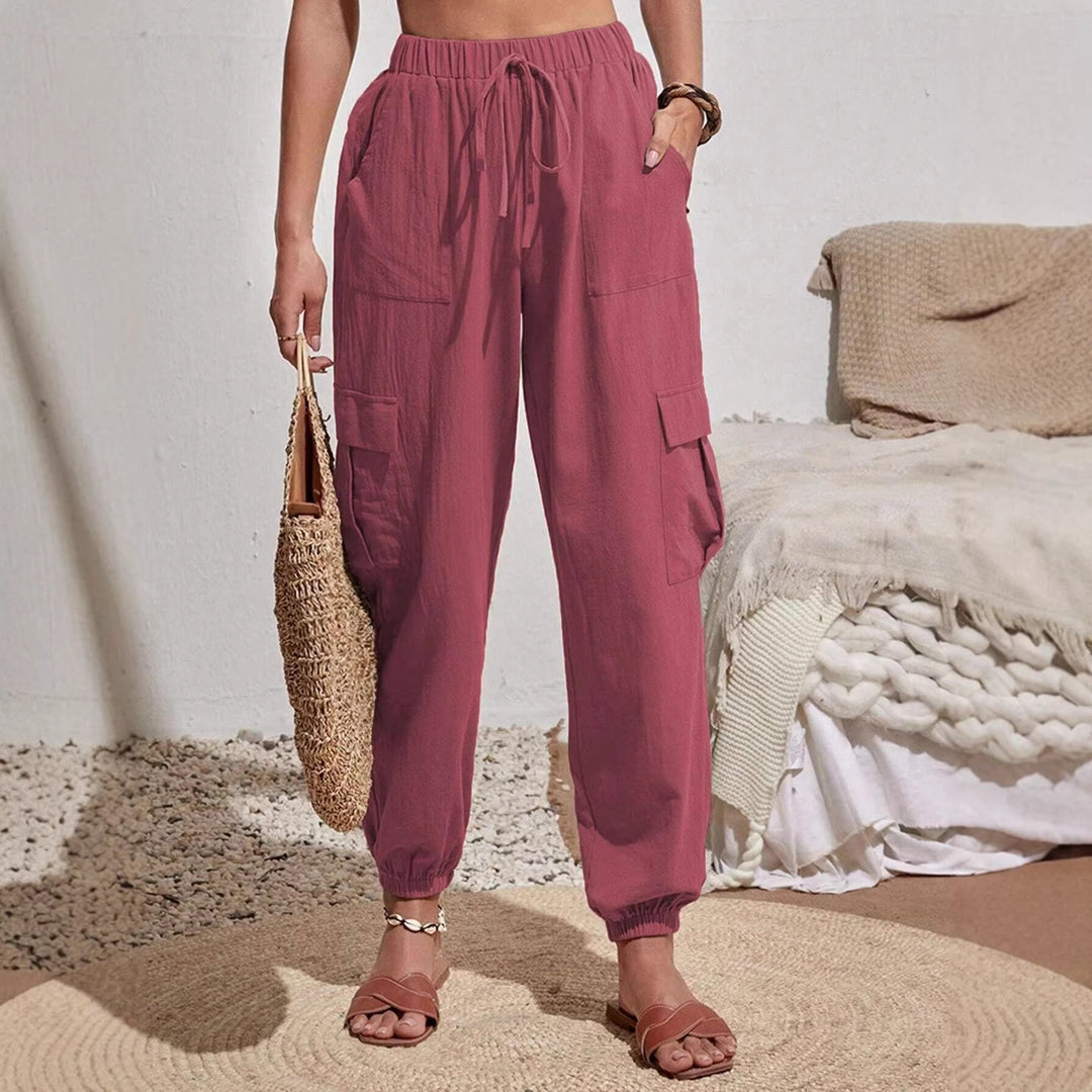Women's Lightweight Cargo Jogging Pants with Drawstring, Elastic Waistband and Elastic Cuffs Amarae