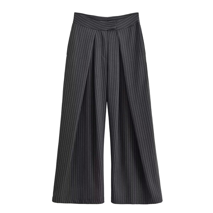 Women's palazzo pants with pinstripes, front segmented pleats, and high waistband Amarae