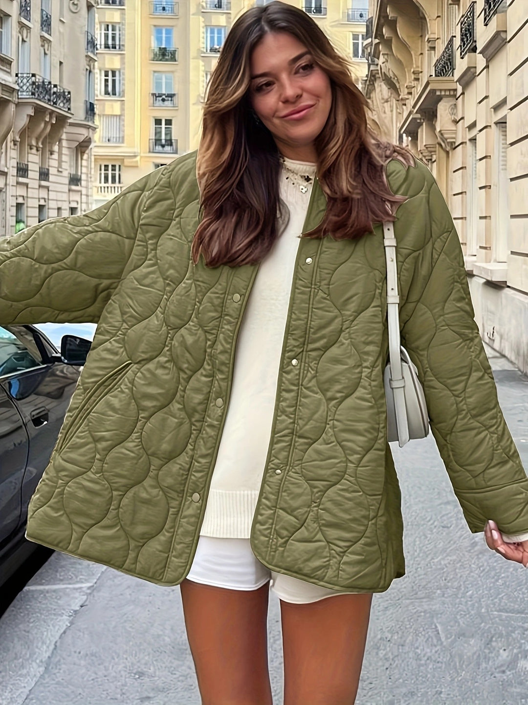 Ladies quilted transition jacket with loose fit and practical pockets Amarae