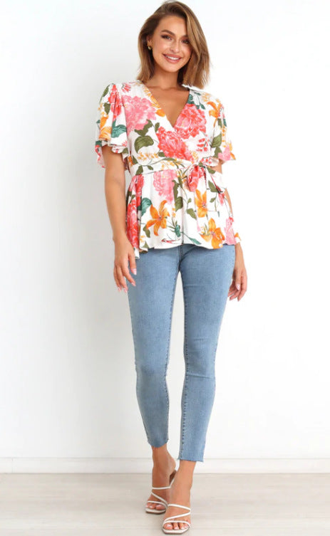 Ladies Floral Peplum Blouse Lune London