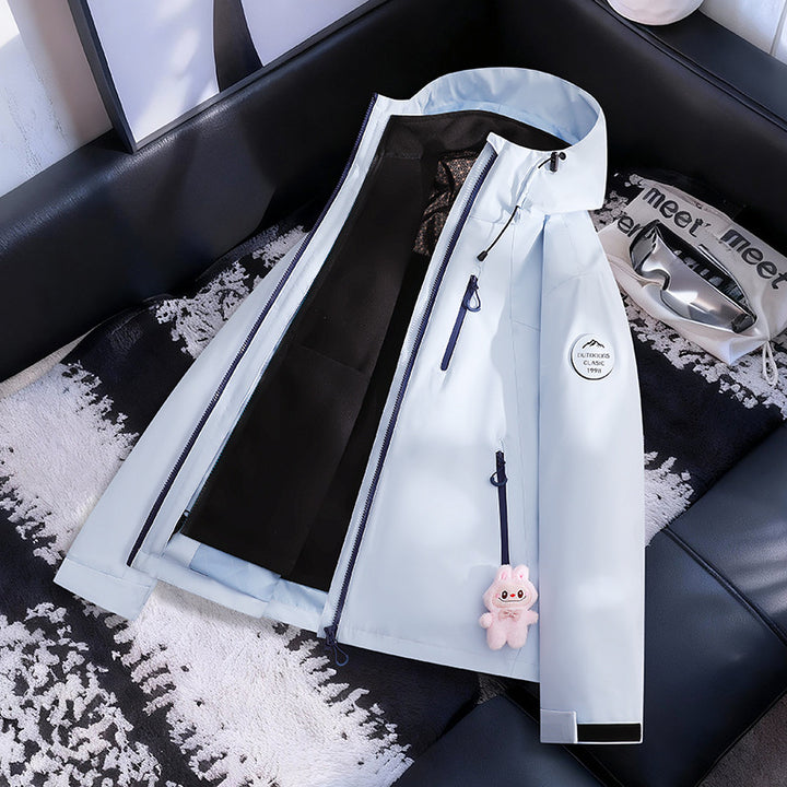 Women Lightweight Waterproof Hooded Jacket with Teddy Charm and Concealed Zipper Pockets Amarae