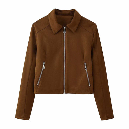 Trendy suede jacket for women with practical zip pockets Amarae