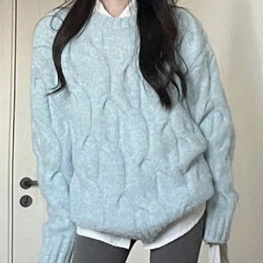 Pull femme en tricot épais avec motif en câble et coupe décontractée Chic & Stil