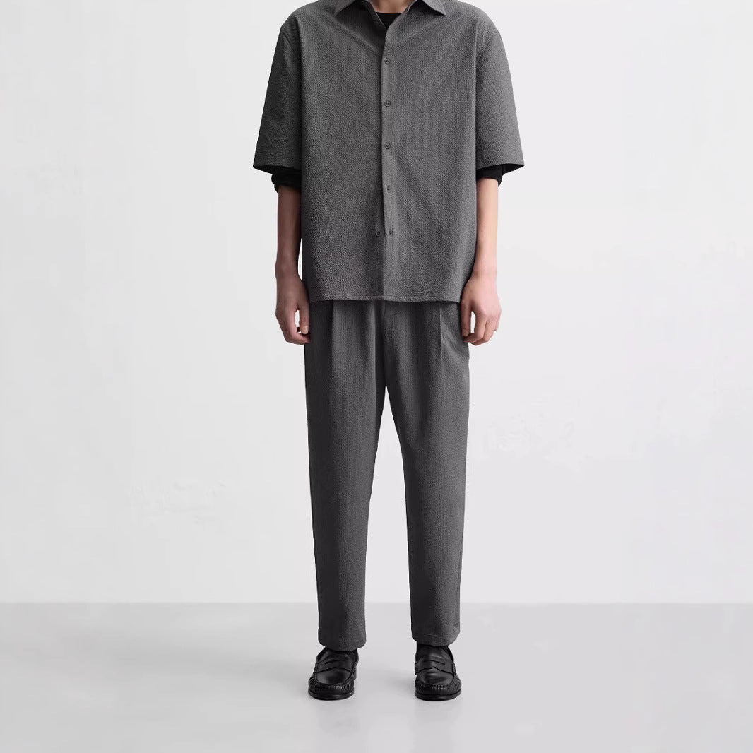 Men's Relaxed-Fit Pleated Trousers with Drawstring and Elastic Waist Amarae