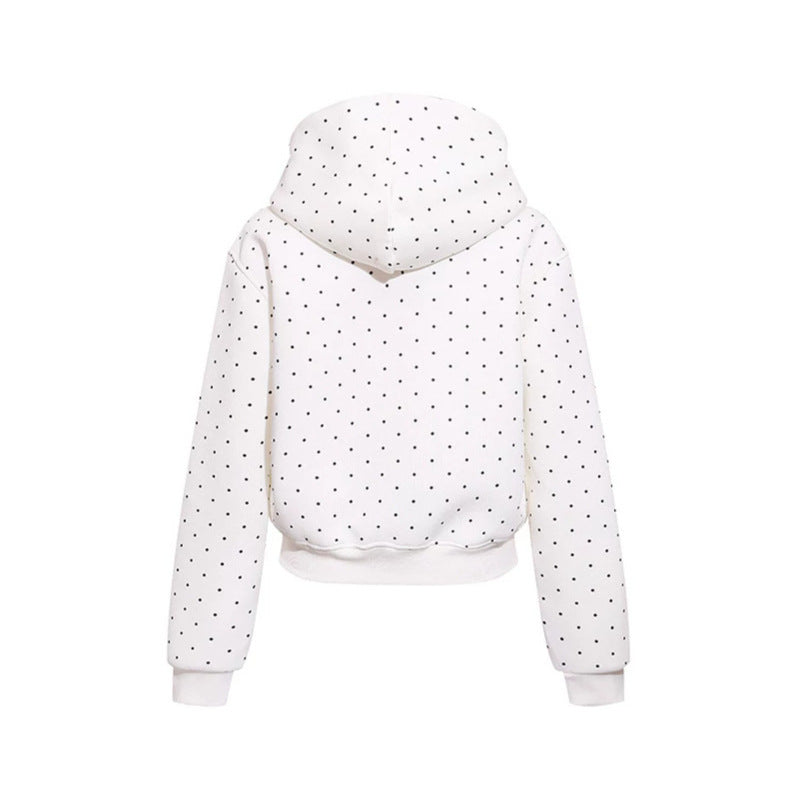 Women’s hoodie sweatshirt with polka dot pattern, kangaroo pocket and large typographic print Amarae