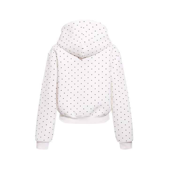 Women’s hoodie sweatshirt with polka dot pattern, kangaroo pocket and large typographic print Amarae