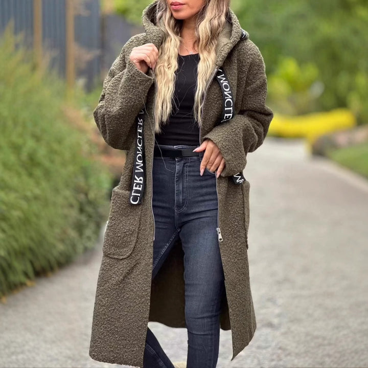Ladies Long Cozy Jacket with Hood and Practical Pockets Lune London