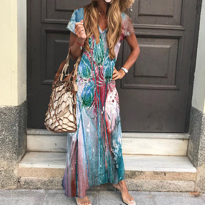 Maxi floral dress for women with V-neck design Lune London