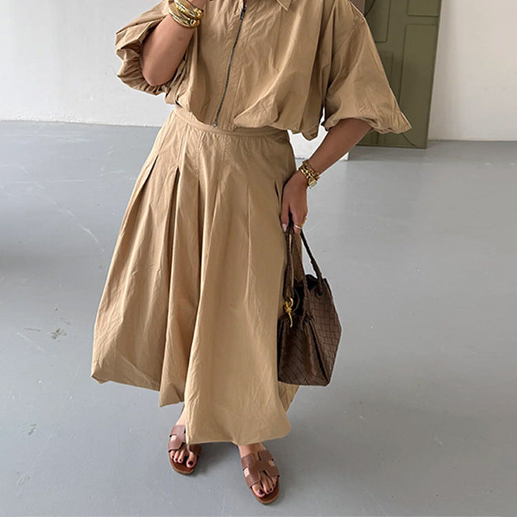Women Tailored A-Line Midi Skirt with Pleats & High Waist Amarae