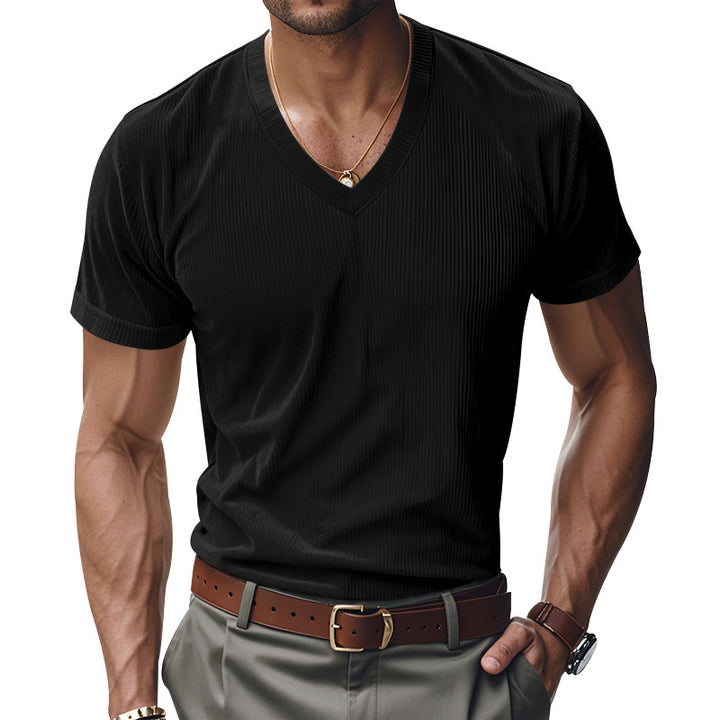 Men's short sleeve knitted V neck T-shirt Lune London