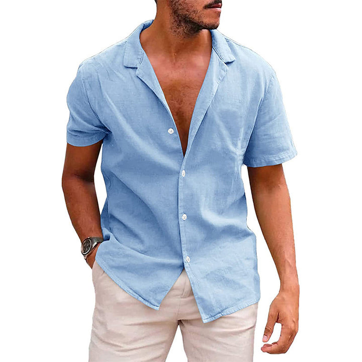 Casual linen shirt for men with stand collar and button placket Lune London