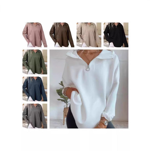Classic oversized sweater for women with half zip and side pockets Amarae