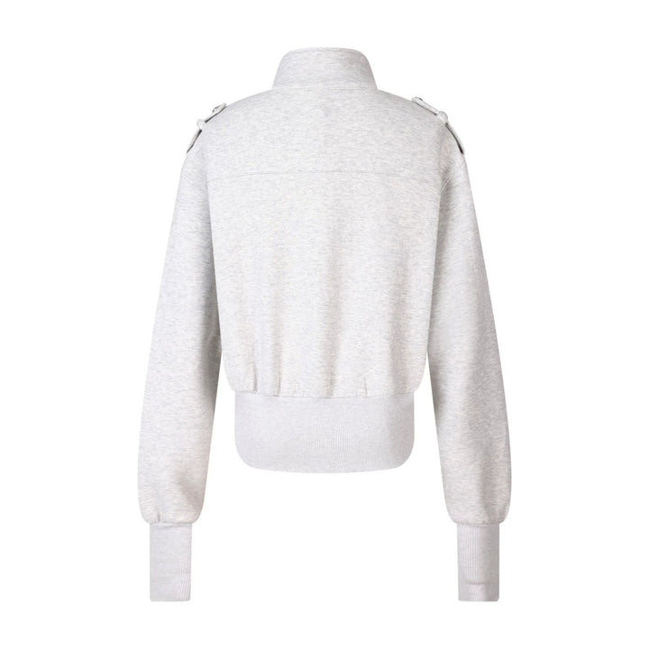 Women's Short Sweat Jacket in Military Style with Stand-Up Collar and Decorative Patches Amarae
