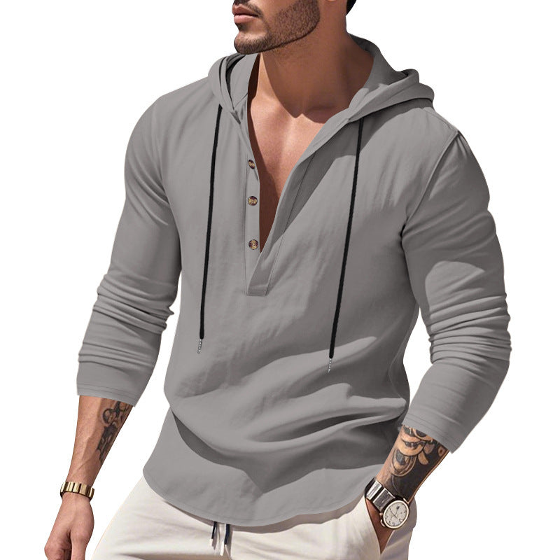 Men's casual hoodie shirt with modern button placket design Amarae