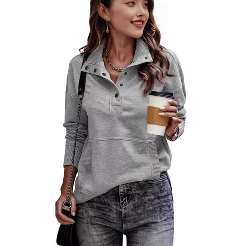 Vintage style women's sporty sweater with high collar and snap buttons Amarae