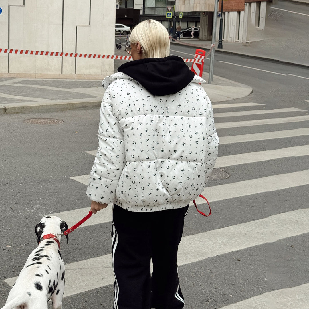 Ladies down jacket with floral patterns and high collar Lune London