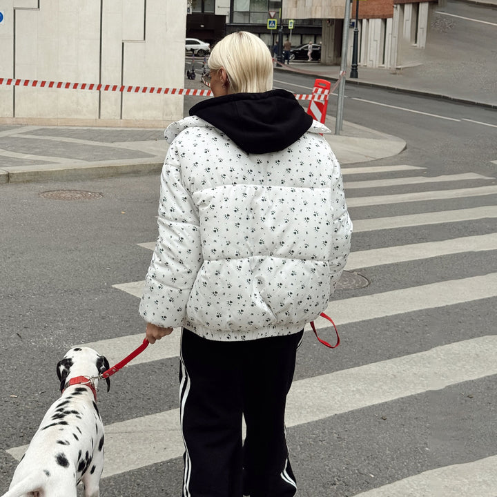 Ladies down jacket with floral patterns and high collar Lune London