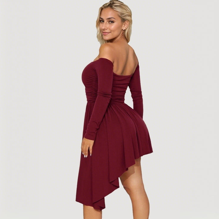 Robe midi femme dénudée des épaules avec ourlet asymétrique et manches longues Chic & Stil