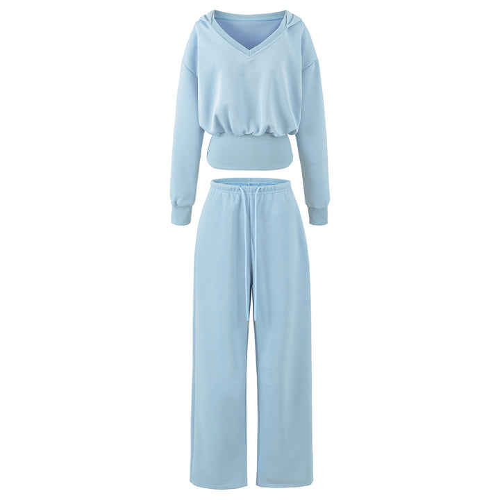 Women's Comfort Lounge Set with Short V Hooded Sweatshirt and High-Cut Wide-Leg Joggers Amarae